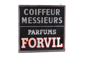 French Shop Sign of Painted Glass & Metal