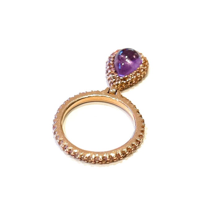 White Bochic “Capri” Vintage Diamond & Amethyst Ring Set In 18K Gold & Silver For Sale - Image 8 of 8