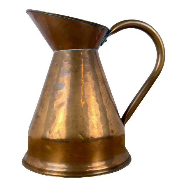 Antique English Hammered Copper Water Ewer, Circa 1920 For Sale