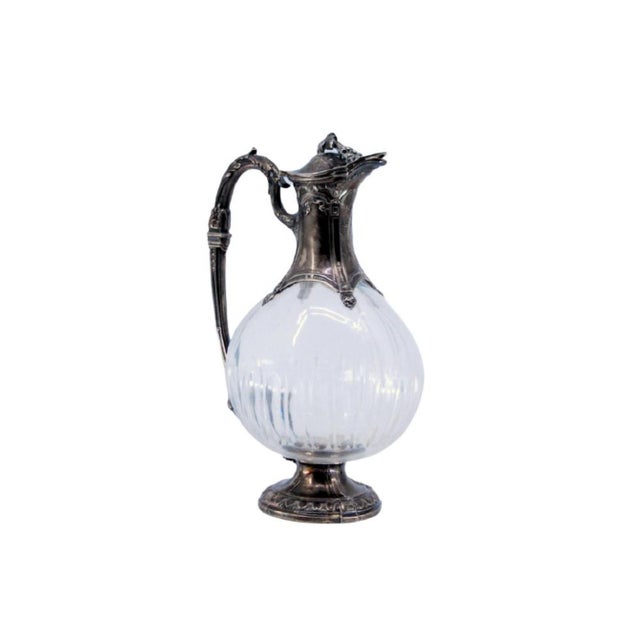Wine Jug in Cut Glass and Silver on the Mouth, Neck, Handle and Base with Reliefs and Scrolls For Sale - Image 11 of 11
