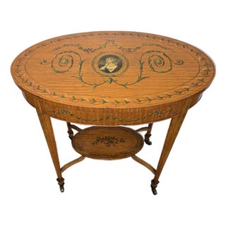 Early 20th Century Edwardian Sheraton Revival Hand Painted Rolling Table For Sale