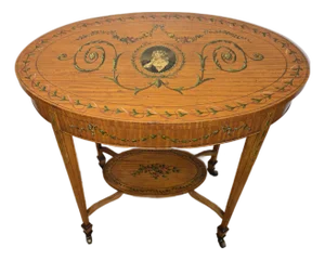 Early 20th Century Edwardian Sheraton Revival Hand Painted Rolling Table