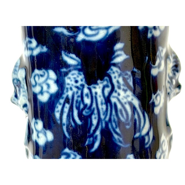 Pair of Late Qing Blue & White Porcelain Garlic-Neck Vases, Lion Mask Handles For Sale - Image 11 of 14