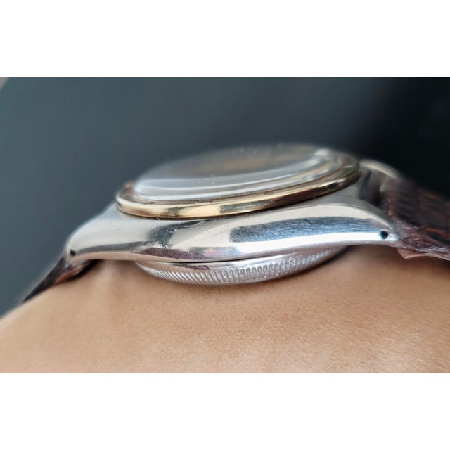 Mid-Century Modern Rolex 1940s Two Tone Oyster Perpetual #3372 Chronometer Bubble-Back Watch For Sale - Image 3 of 11