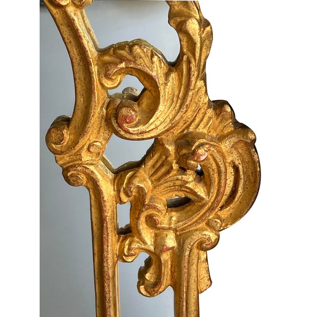 Large French Rococo Style Carved Giltwood Wall Mirror With Rocaille Crest For Sale - Image 4 of 10