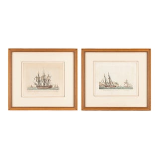 Pair of Colored Engravings of American Ships Under Sail by Jean-Jerome Baugean, C. 1840 For Sale