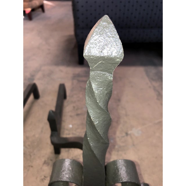 Late 20th Century Late 20th Century Wrought Iron Fireplace Andirons - a Pair For Sale - Image 5 of 7