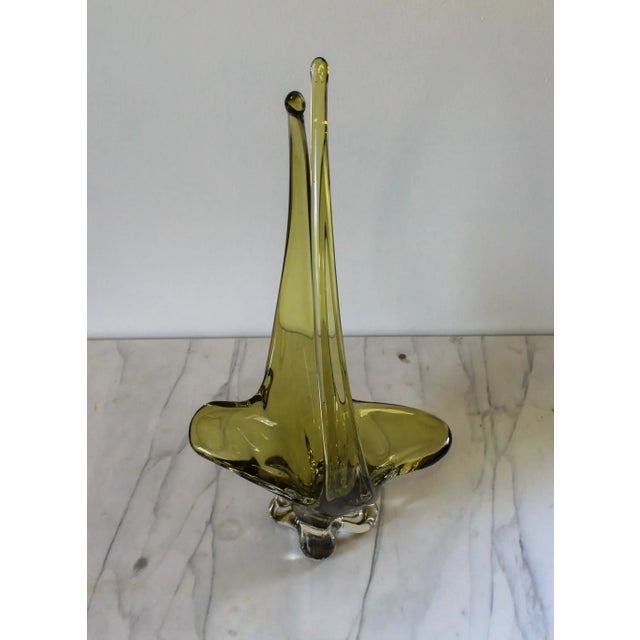 Glass Chalet of Canada Mid Century Green Glass Basket For Sale - Image 7 of 7