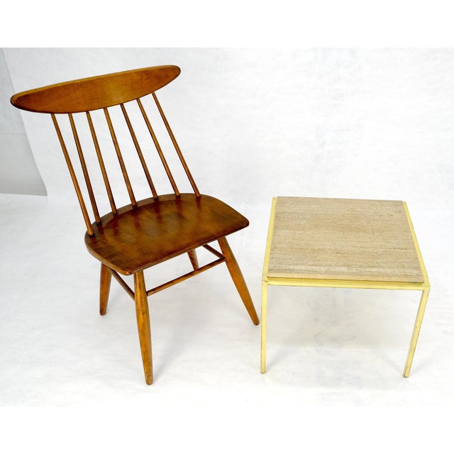 Mid Century Modern Brass & Travertine 19x19” Square Side End Table Stand MINT For Sale - Image 13 of 14