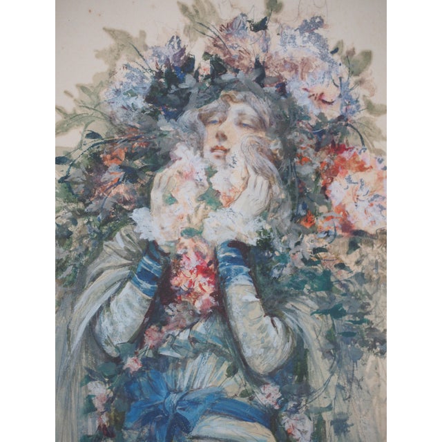 Textile Sarah Bernhardt in the Lady of the Camellias Watercolor by Georges Clairin, 1903 For Sale - Image 7 of 10