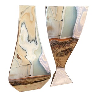 Pair of 2000s Modern Michael Arams Tall Complimenting High Gloss Silver Vases For Sale