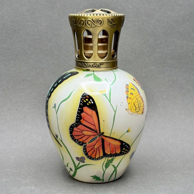 • Ne’Qwa Art “Butterflies” fragrance oil lamp by artist P. Brault (Patricia Brault), with original satin-lined...