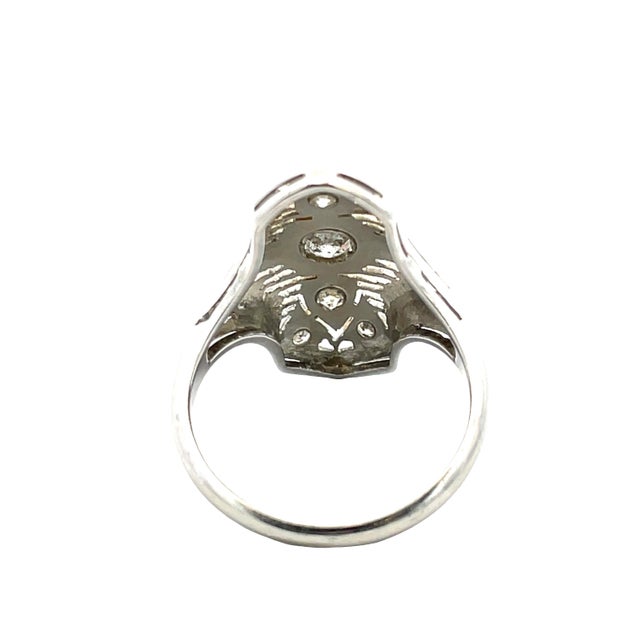 Modern Art Deco 18k White Gold Diamond Filigree Ring, Size 6 For Sale - Image 3 of 8