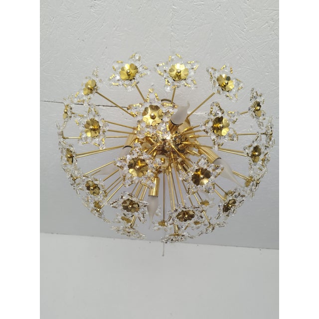 1980s Flush Mount Vintage Star Crystals Chandelier Lighting For Sale - Image 9 of 12