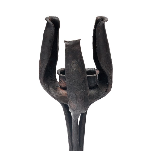 Diego Giacometti Style Iron Candlestick For Sale - Image 4 of 9
