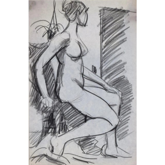 Vintage Mid Century Charcoal Figure Study Drawing of a Female Nude C. 1960 For Sale - Image 4 of 8