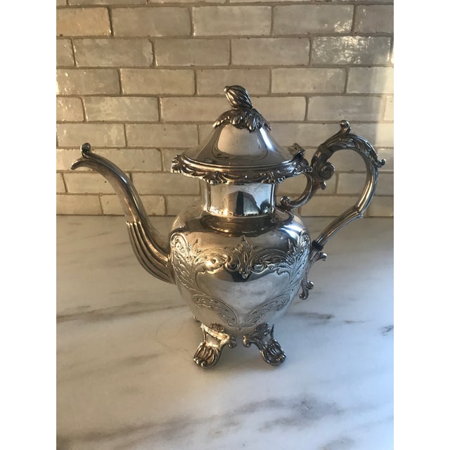 Vintage Hand-Chafed Maker's Marked Silver Plate Coffee and Tea Service - 8 Piece Set For Sale - Image 10 of 12
