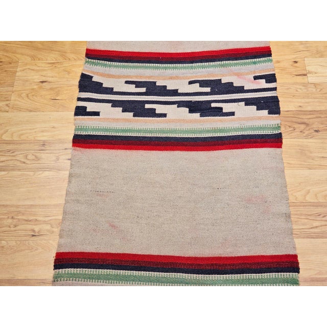 Vintage Native American Navajo Area Rug, Handwoven Wool, Stripe Pattern,Ivory & Red, 2x4 For Sale - Image 10 of 16