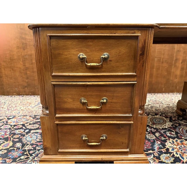 English Partner Desk with Green Leather Top For Sale - Image 12 of 18