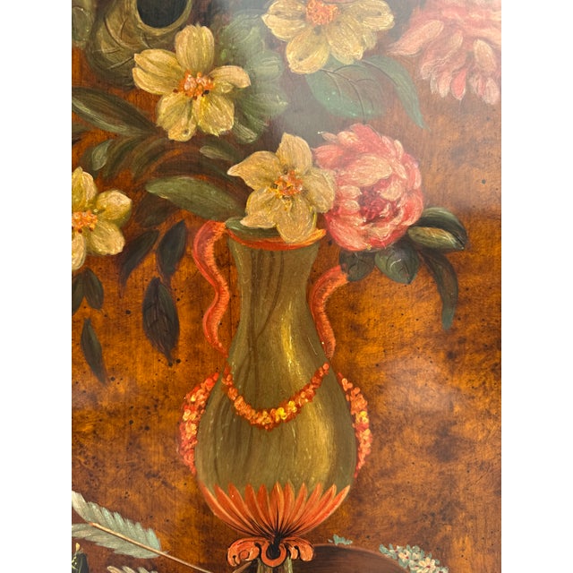 French Mid-20th Century Neoclassical Style Floral Urn Painting on Wood Panel in Wood Frame For Sale - Image 3 of 10