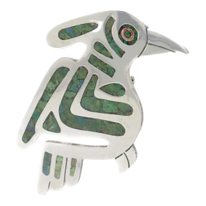 Vintage Mexican Sterling & Copper Mixed Metals Bird Brooch With Azurite Inlay