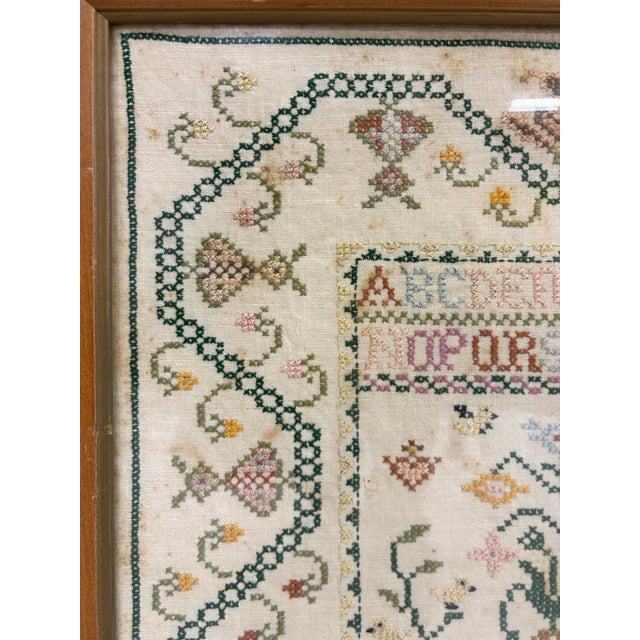 Folk Art Large Cross Stitch Colonial Sampler For Sale - Image 3 of 5