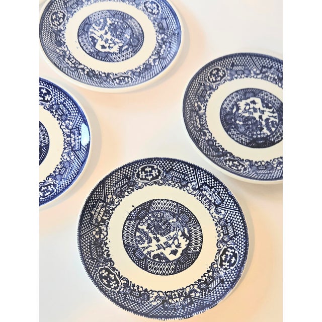 Ceramic Mid 20th Century Flow Blue Willow Ironstone Dessert Plates- Set of Six For Sale - Image 7 of 9