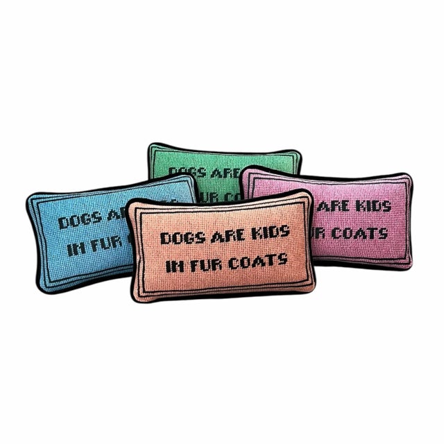 Contemporary Green Velvet "Dogs Are Kids in Fur Coats" Custom Made Toss Pillow, Original For Sale - Image 3 of 4