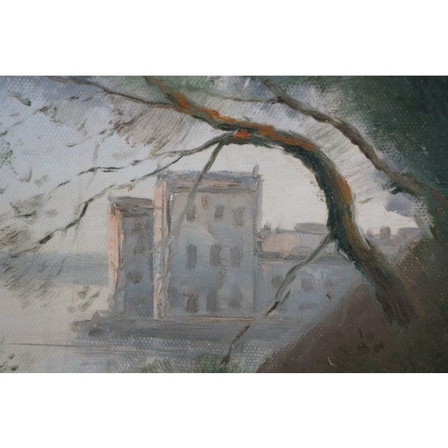 Textile Late 20th Century L. Stephano Signed Impressionist Castle River Landscape Oil Painting 31" For Sale - Image 7 of 13