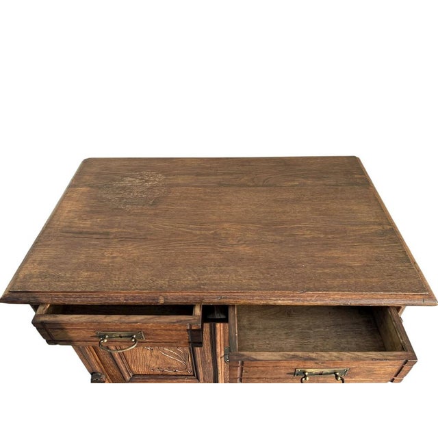 Antique French Art Nouveau Oak Buffet with Floral Details, 1890s For Sale - Image 9 of 12