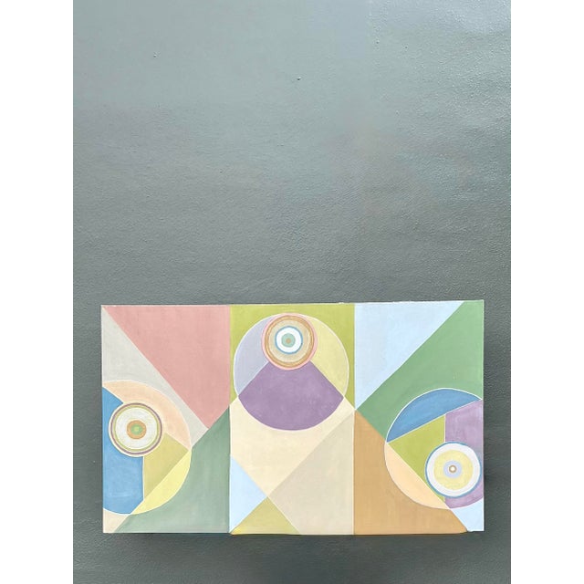 Vintage Original Abstract Geometric Oil on Canvas For Sale - Image 4 of 12