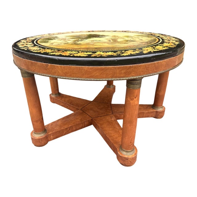 Antique Scagliola Table With Central Pastoral Landscape Medallion For Sale - Image 4 of 14