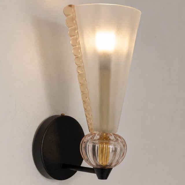 Mid 20th Century Mid-Century Modern Pink Sconces Murano Glass Wall Lights Attributed to Barovier & Toso - Pair For Sale - Image 6 of 13