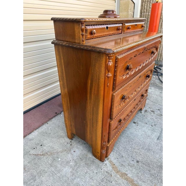 Victorian 19th Century Antique Victorian Style Walnut Drawer Chest With Mirror For Sale - Image 3 of 10