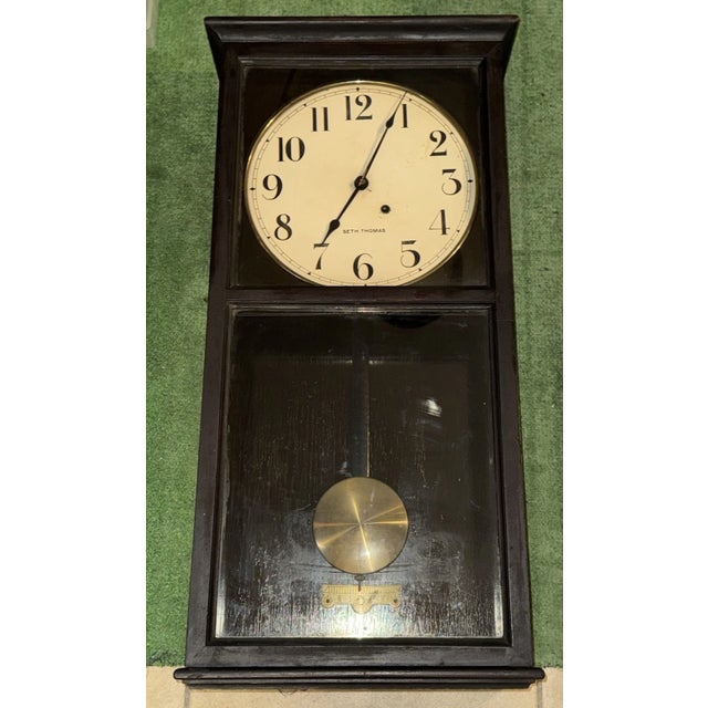 Brown Antique Seth Thomas Regulator Wall Clock For Sale - Image 8 of 9