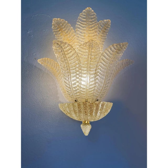 Gold “Graniglia” Leaf Murano Glass Wall Sconces in Venetian Style - a Pair For Sale - Image 4 of 17
