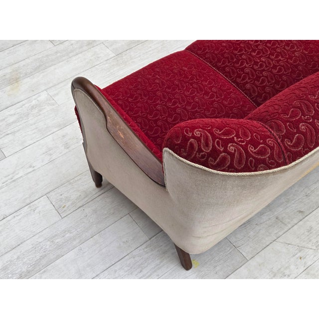 Danish 3-Seater Sofa in Red/Beige Furniture Wool, 1950s For Sale - Image 16 of 18