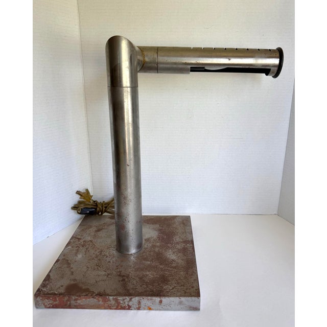 Silver 1960s Industrial Modernist Patinated Brushed Steel Adjustable Desk Task Lamp For Sale - Image 8 of 16
