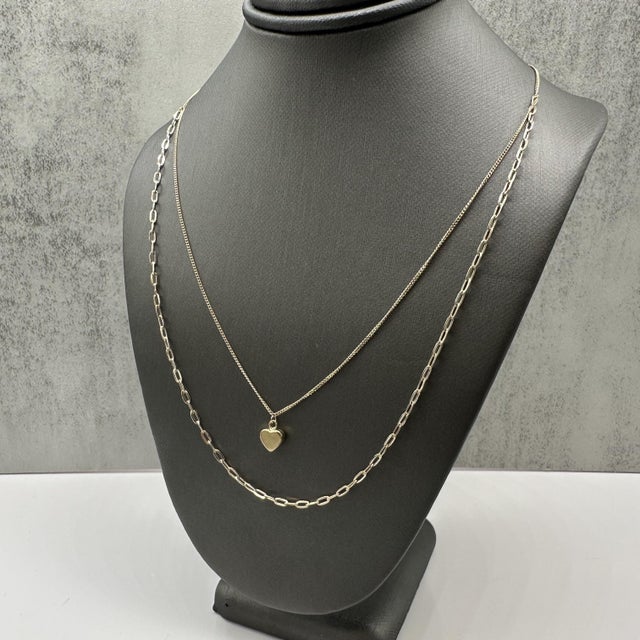 Two Layer Heart Necklace 10kt Yellow Gold Paperclip Chain New For Sale - Image 4 of 6