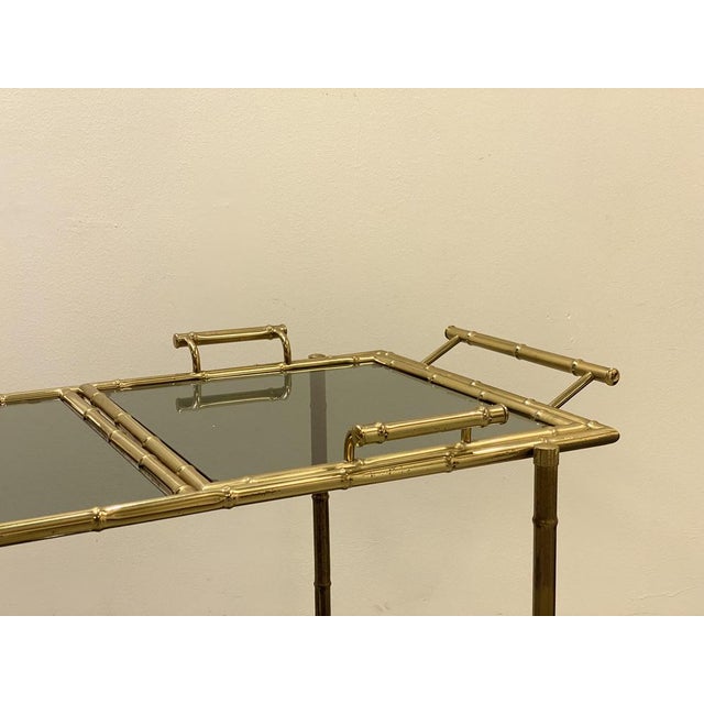 Faux Bamboo & Brass Bar Trolley from Maison Bagues, 1970s For Sale - Image 9 of 16