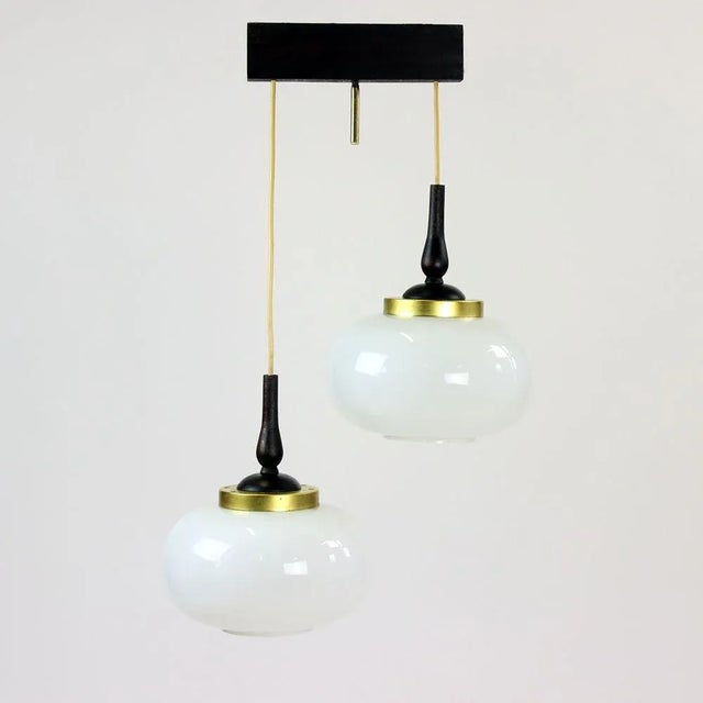 Mid-Century Modern Pendant Light with Two Opaline Lights, 1960s For Sale - Image 4 of 7