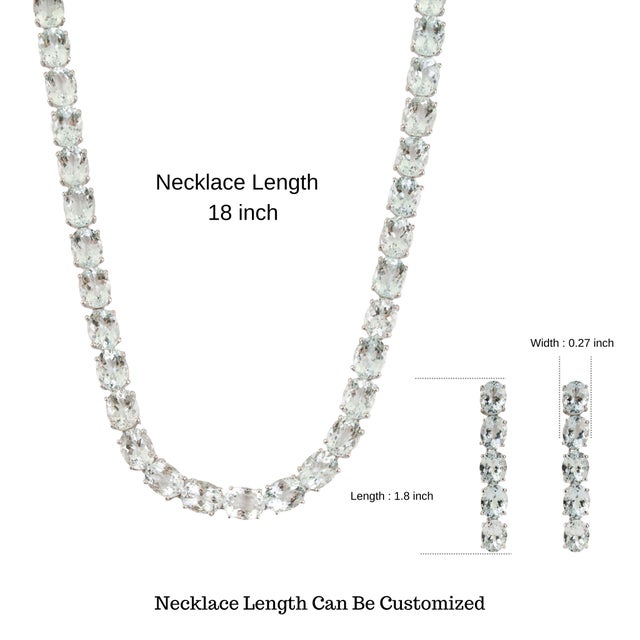 19th Century Style 100.3 Ct Aquamarine Silver Rivière 18 Inch Necklace & Drop Earrings - 3 Pieces For Sale - Image 12 of 15