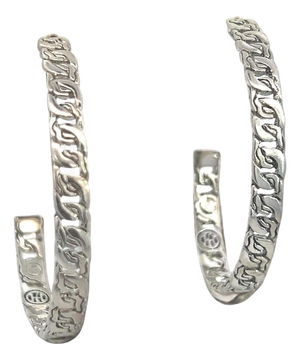 1990s Pair of John Hardy Estate XL 2" Cable Chain Hoop Earrings Silver