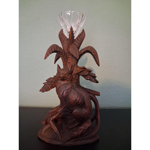 Antique Black Forest Vase Holder Fox with Crystal Vase, 1920s For Sale - Image 6 of 6