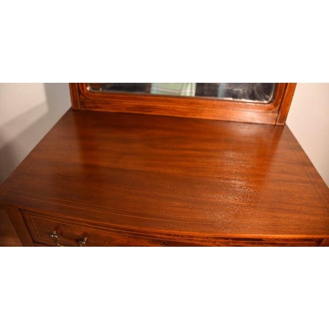 1900s English Hepplewhite Mahogany Inlaid Low & High Dressers With Mirrors Chests of Drawers For Sale - Image 16 of 18