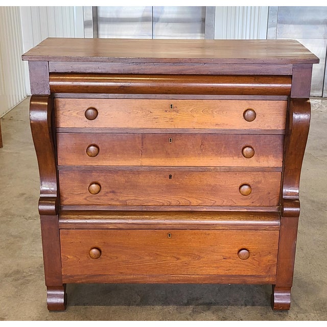 Antique American Empire Period Cherry Scroll Front Chest of Drawers