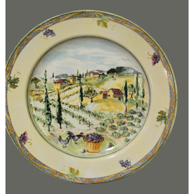Late 20th Century Set of Six Tuscan Country Interiors Stone Were Scenic Salad Luncheon Dessert Plates For Sale - Image 4 of 8
