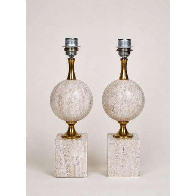 1960s Travertine Table Lamps by Philippe Barbier for Maison Barbier, 1960s, Set of 2 For Sale - Image 5 of 18