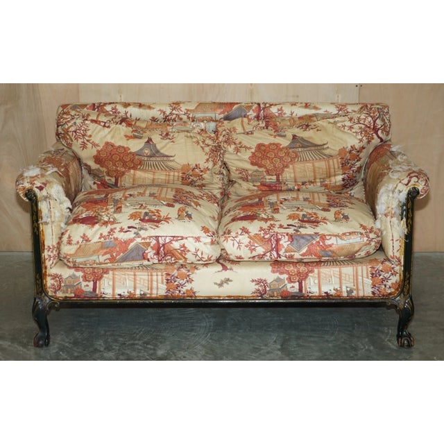 An exceptionally rare, museum-quality circa 1880 Victorian two-seat sofa by the legendary Howard & Sons—widely regarded as...