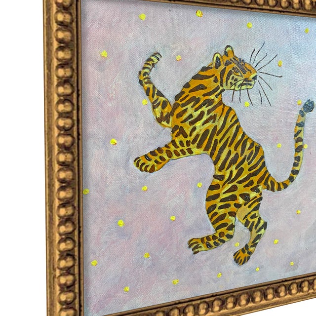 Chinoiserie Tiger Painting, Whimsical Leopard Original Art Acrylic Animal by Tatiana Duperault For Sale - Image 4 of 4